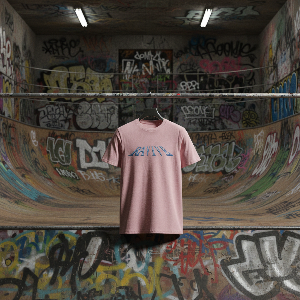 Oversized pink organic cotton T-shirt with blue chrome logo centered on chest, short sleeves and classic crew neck.