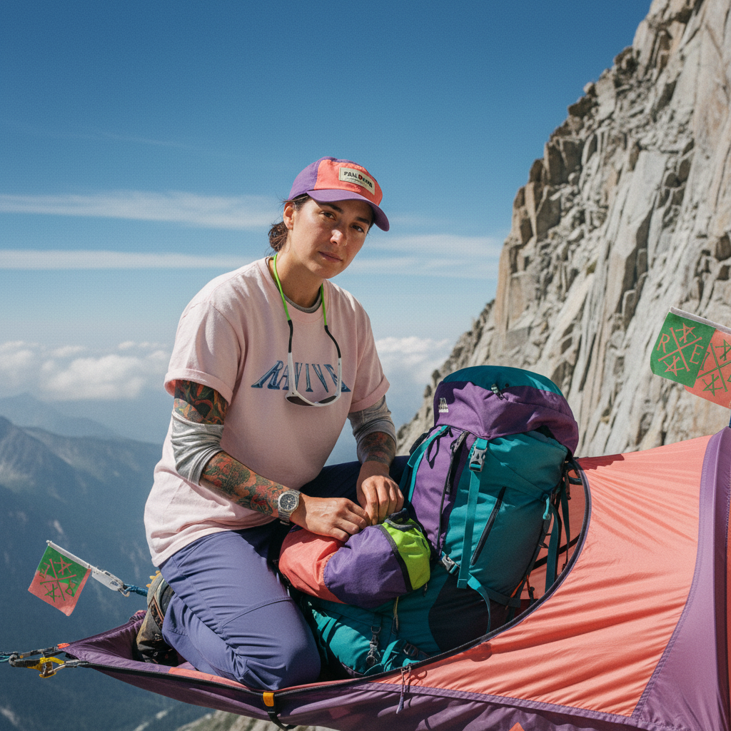 Oversized pale pink organic cotton t-shirt with dark blue Chrome logo on chest, worn with purple pants and a pink cap.